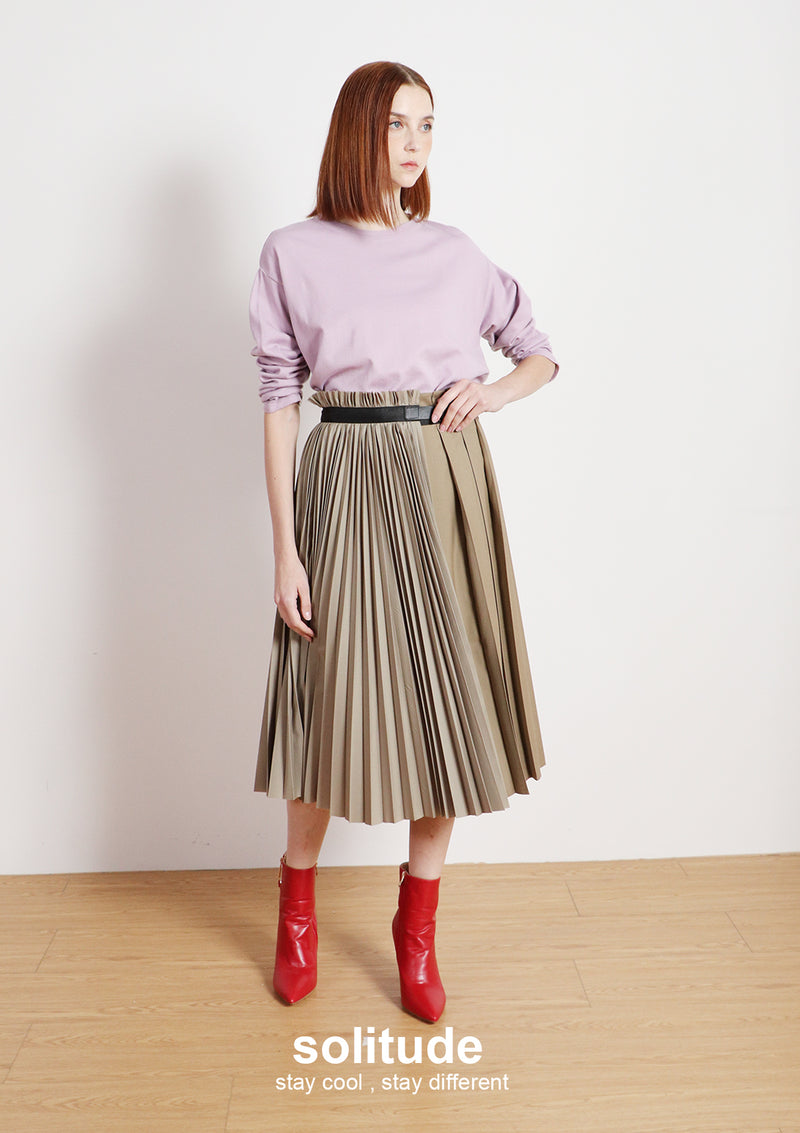 Khaki Multi Pleated Skirt