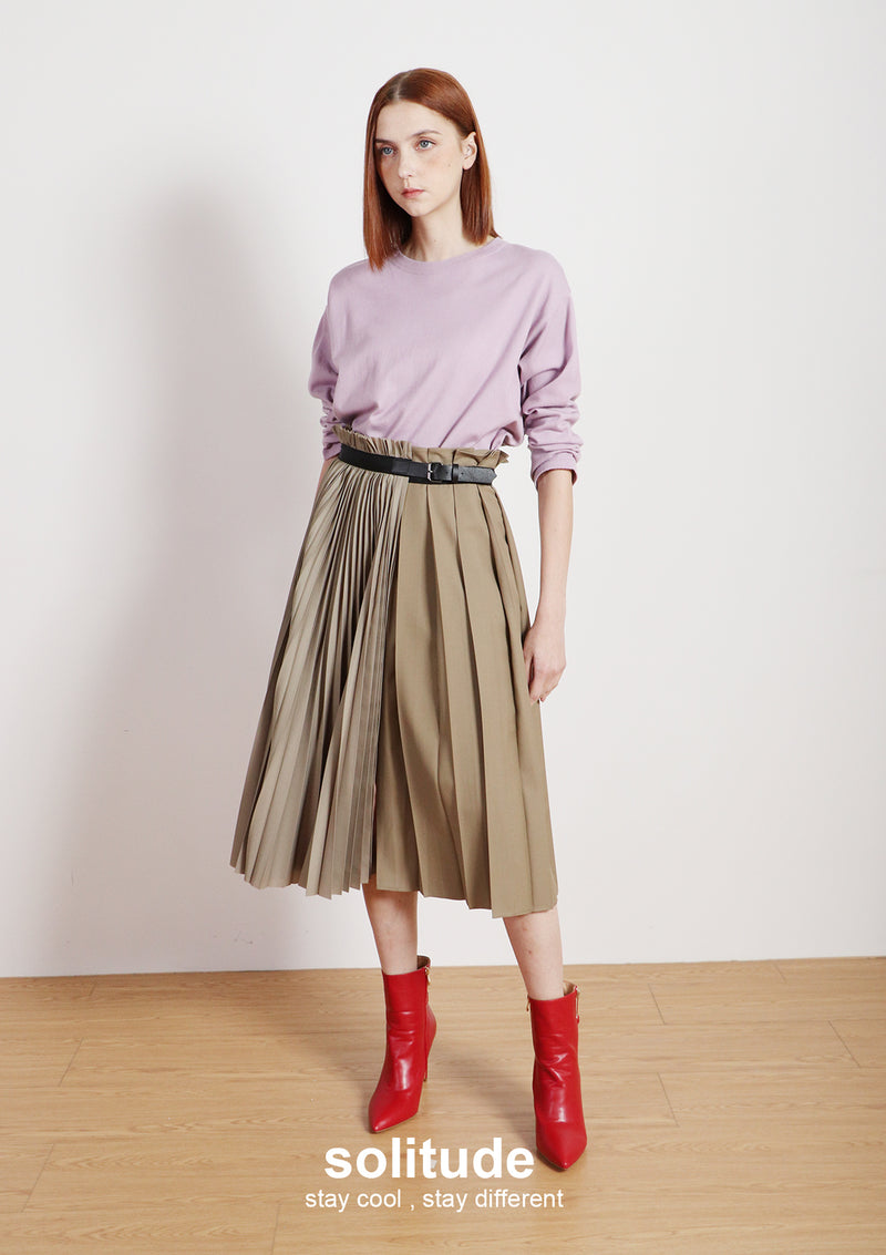 Khaki Multi Pleated Skirt