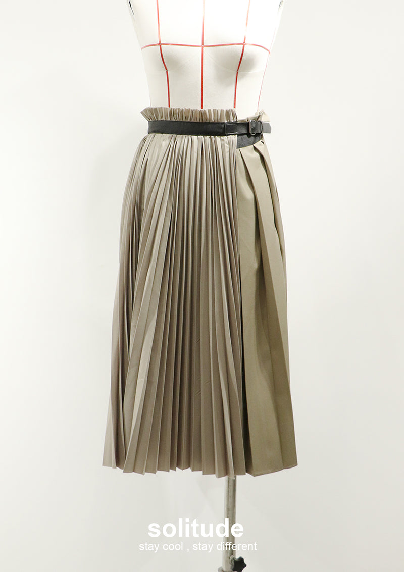 Khaki Multi Pleated Skirt