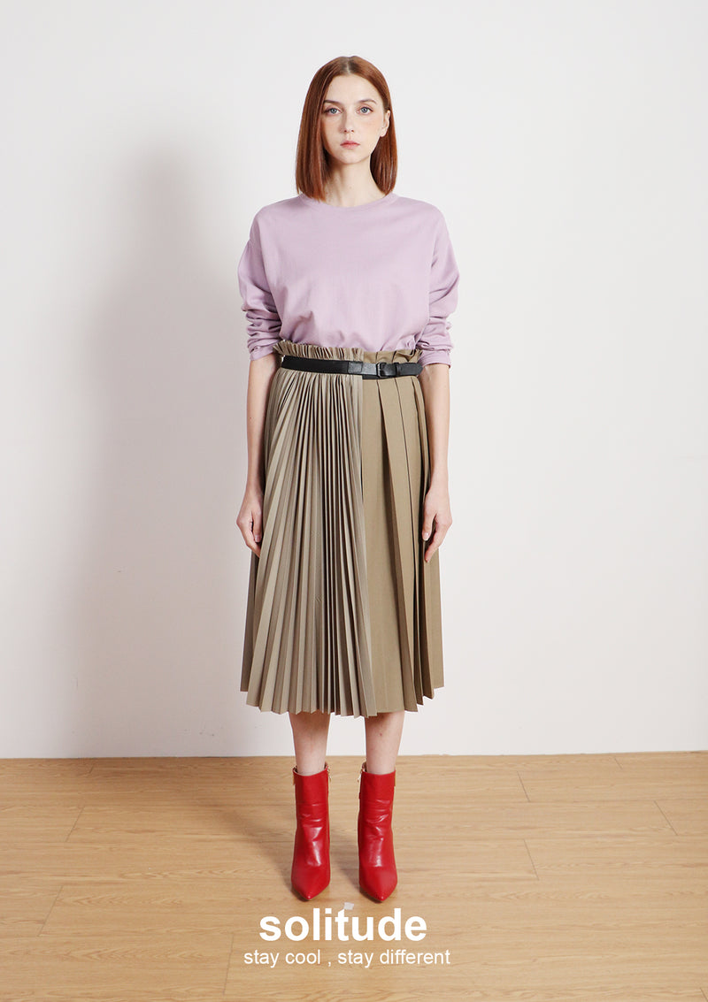 Khaki Multi Pleated Skirt