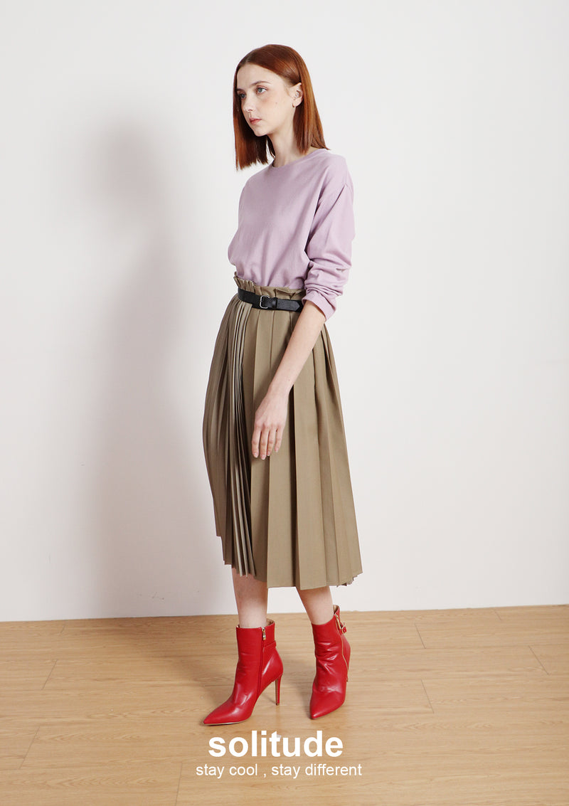 Khaki Multi Pleated Skirt