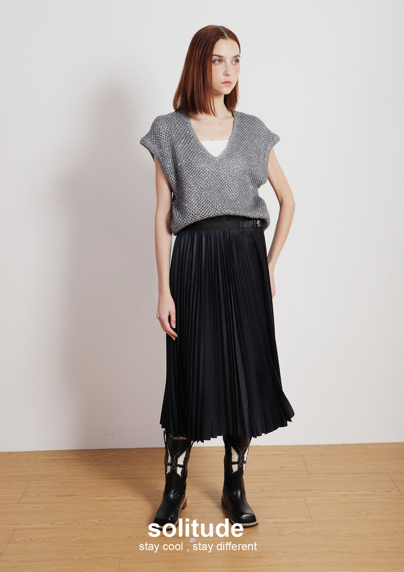 Navy Multi Pleated Skirt