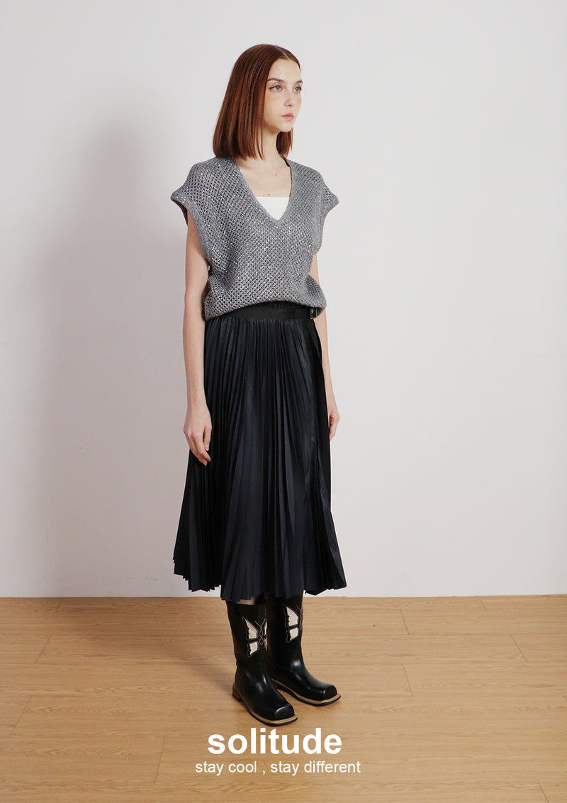 Navy Multi Pleated Skirt