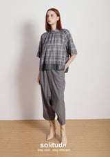 Grey Stand Collar Plaid Top