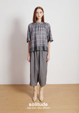 Grey Stand Collar Plaid Top