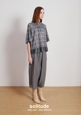 Grey Stand Collar Plaid Top