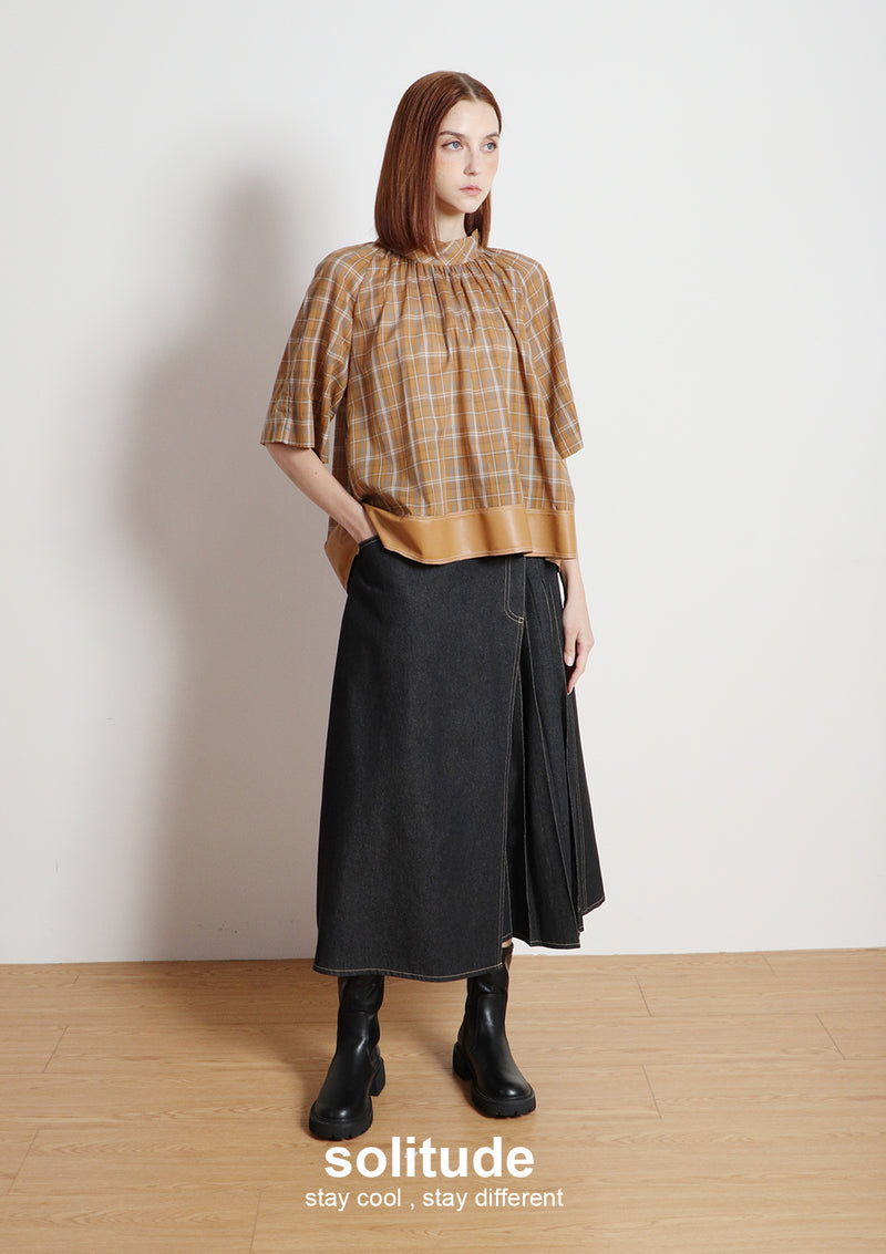 Brownish Yellow Plaid Top