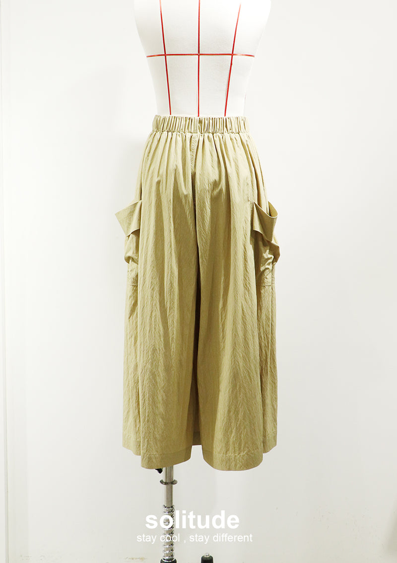 Khaki Elastic Waistband Culottes