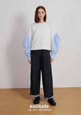 White Stitching Wide Leg Jeans