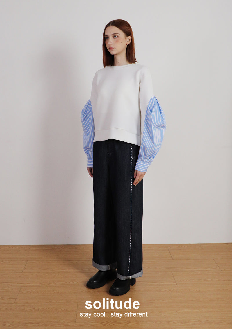 White Stitching Wide Leg Jeans