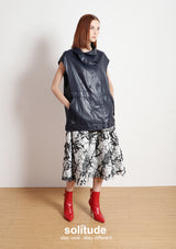 Navy Faux Leather Sleeveless Jacket