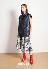 Navy Faux Leather Sleeveless Jacket
