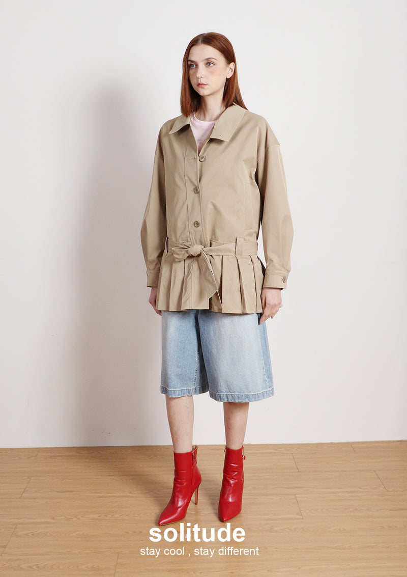 Khaki Boxy Woven Coat