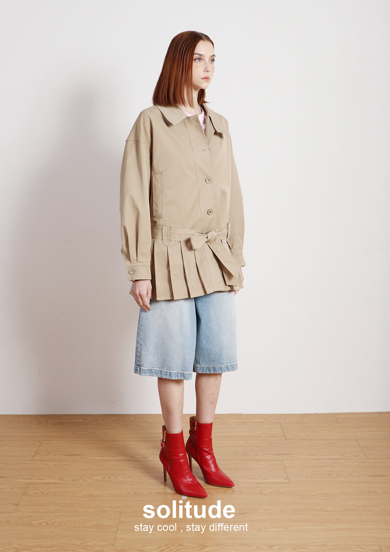 Khaki Boxy Woven Coat