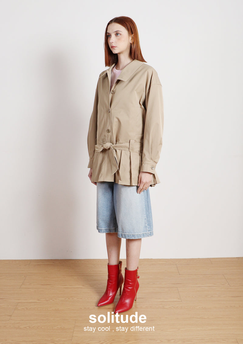 Khaki Boxy Woven Coat