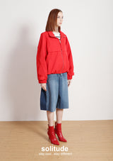 Red Zip Up Oversized Nylon Jacket