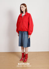 Red Zip Up Oversized Nylon Jacket