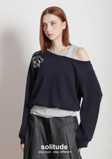 Navy Double Layers Beaded Top