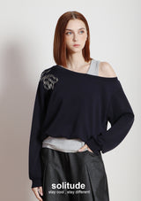 Navy Double Layers Beaded Top