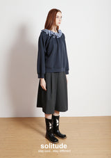 Navy Ruffles Neck Knitted Top