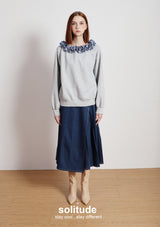 Grey Ruffles neck Knitted Top