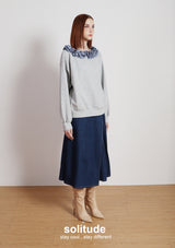 Grey Ruffles neck Knitted Top