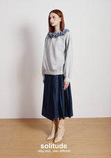 Grey Ruffles neck Knitted Top