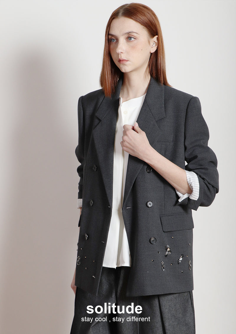 Charcoal Beaded Suit Jacket