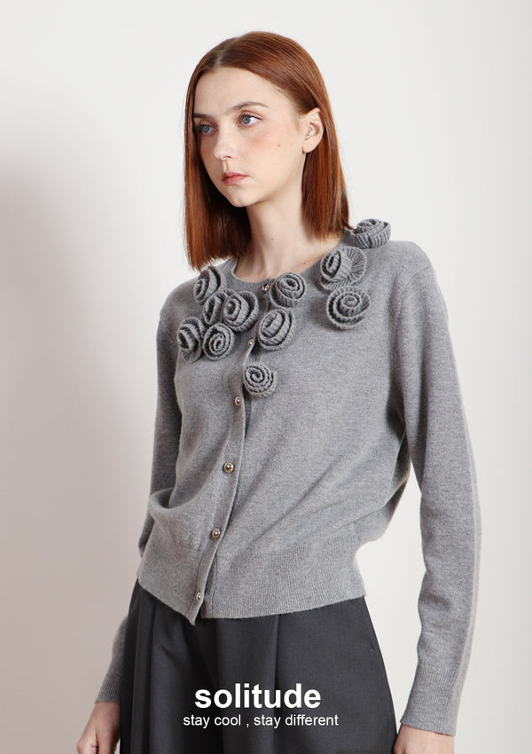 3D Floral Applique Knitted Cardigan