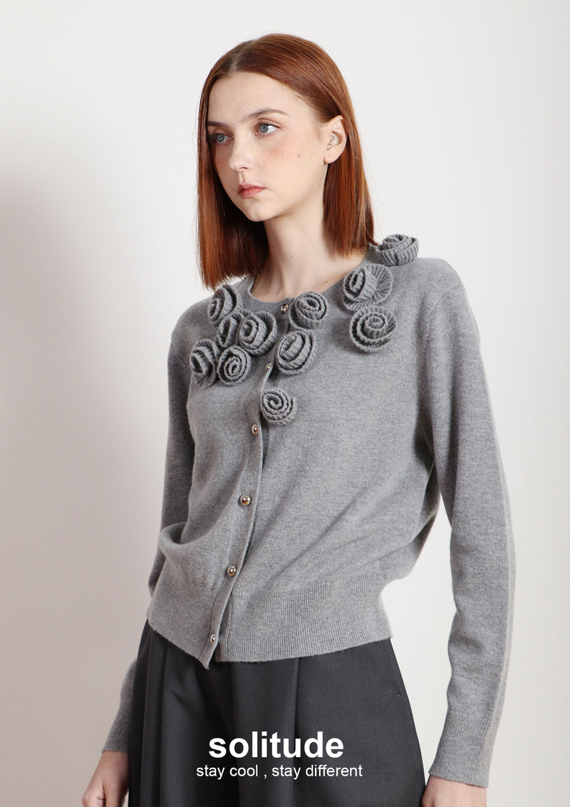 3D Floral Applique Knitted Cardigan
