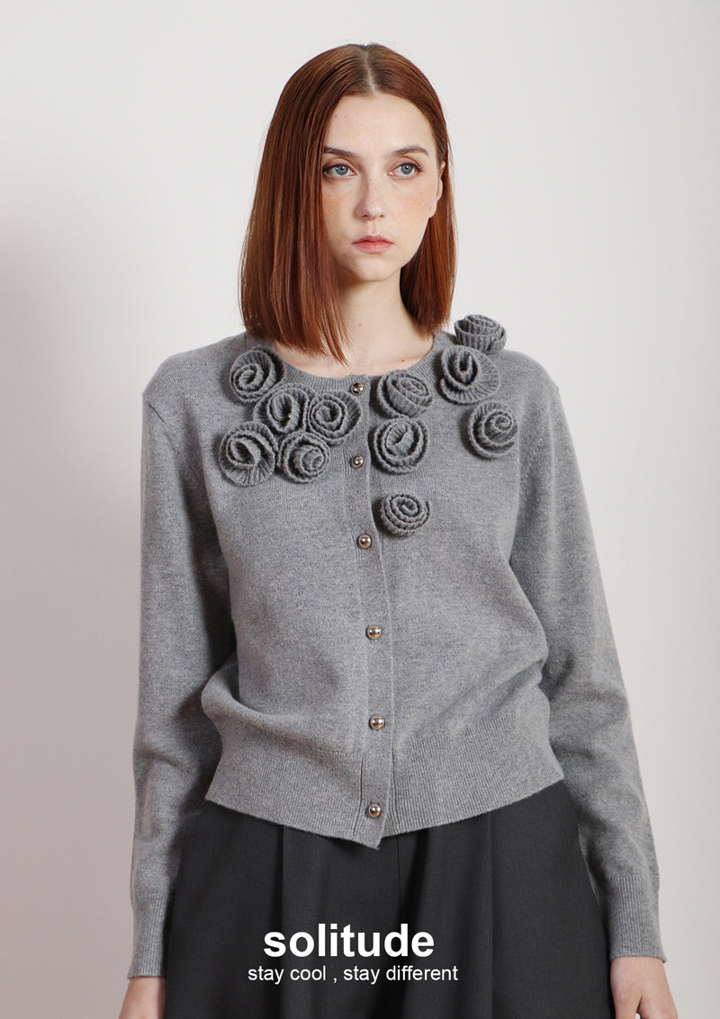 3D Floral Applique Knitted Cardigan
