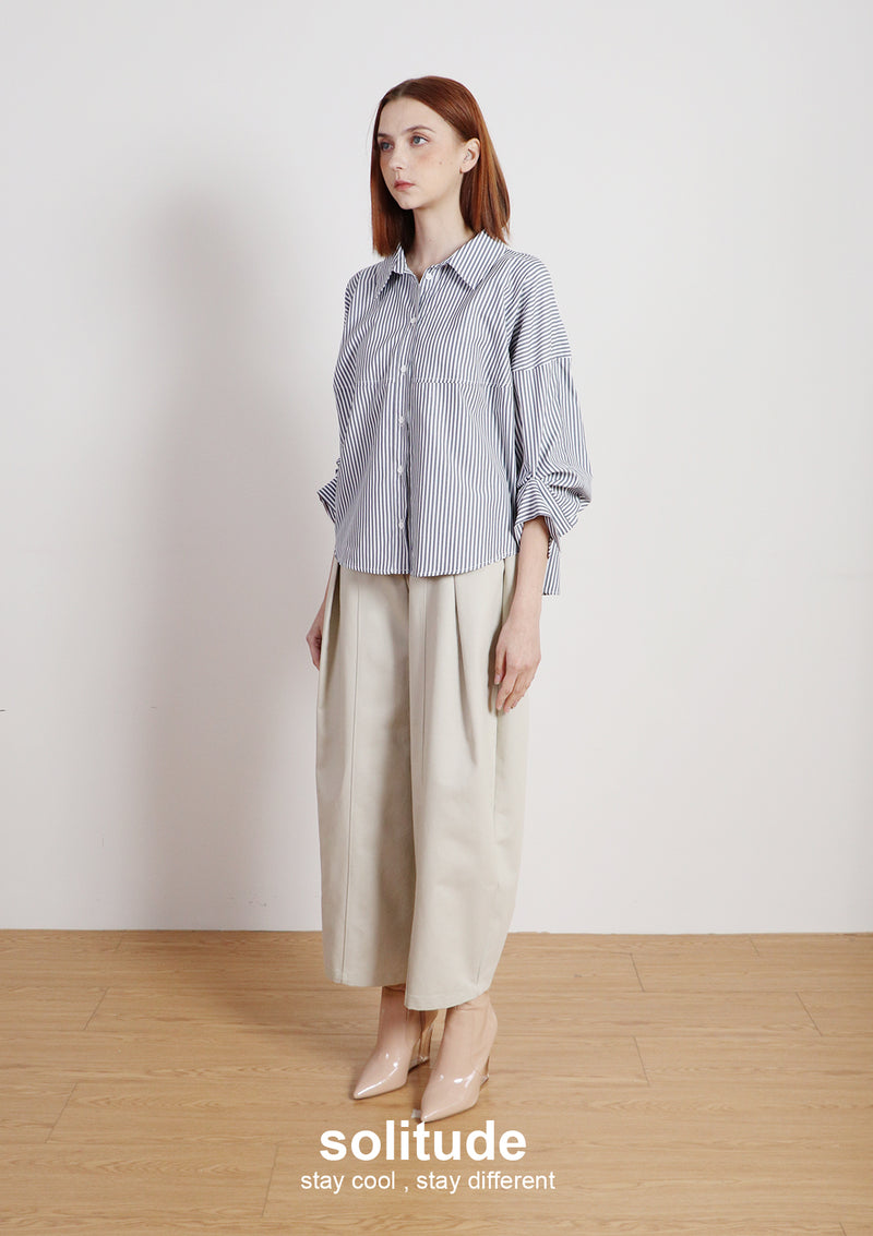 Striped Woven Cropped Shirt