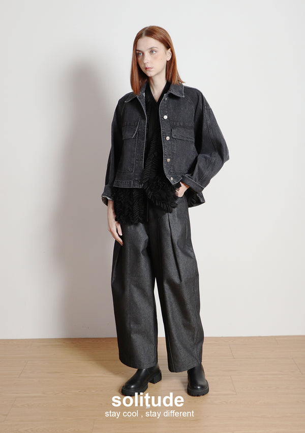 Black Washed Denim Oversized Jacket