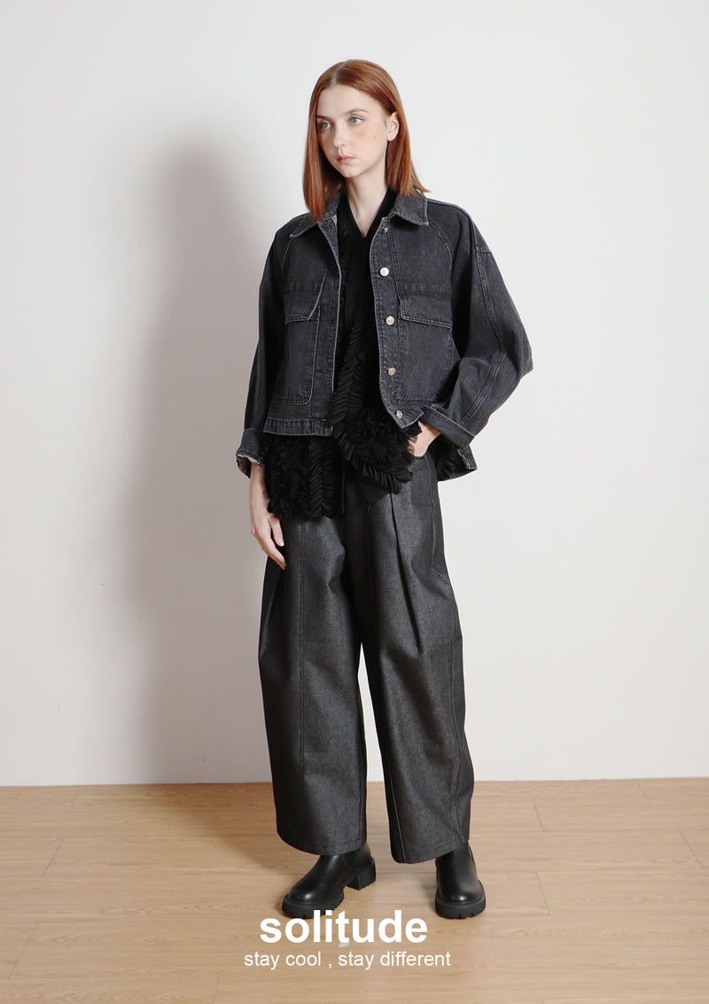 Black Washed Denim Oversized Jacket