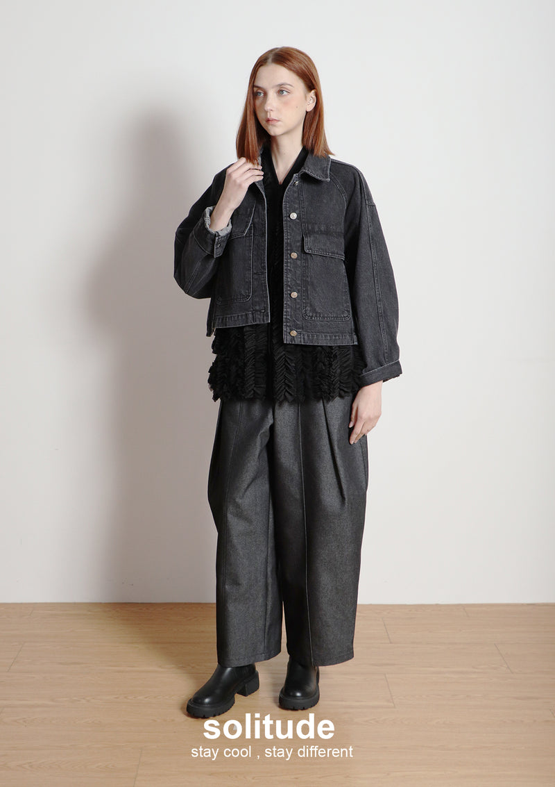 Black Washed Denim Oversized Jacket