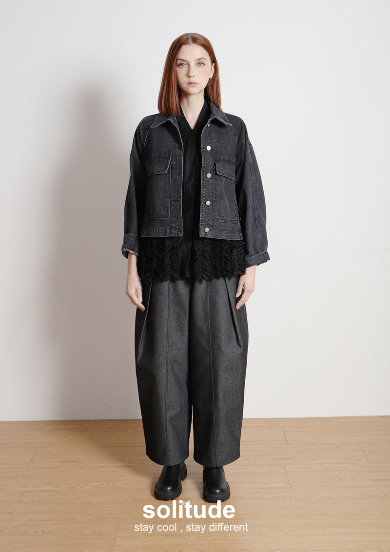 Black Washed Denim Oversized Jacket