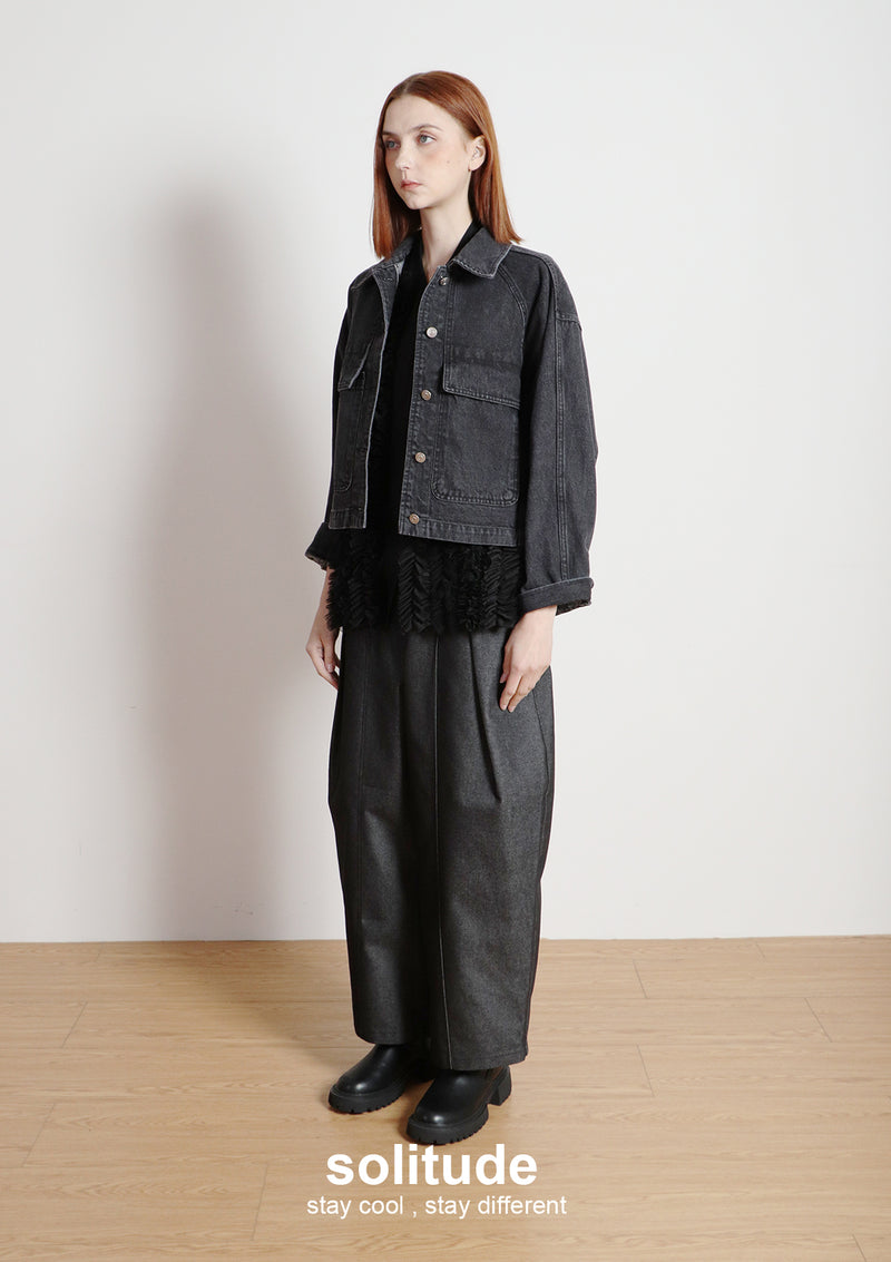 Black Washed Denim Oversized Jacket