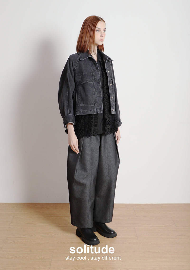 Black Washed Denim Oversized Jacket