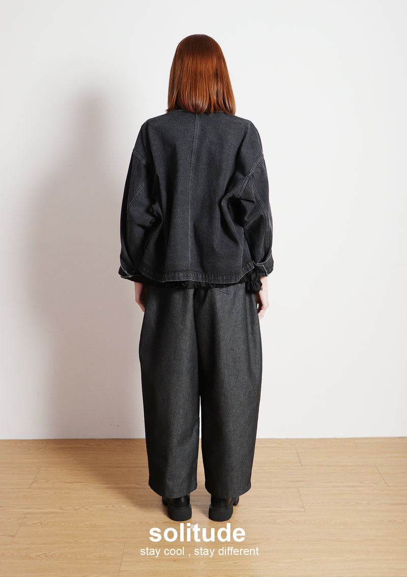 Black Washed Denim Oversized Jacket