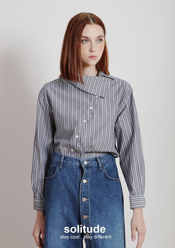 Stand Collar Striped Shirt