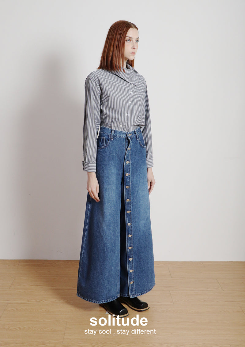 Stand Collar Striped Shirt