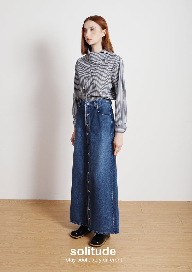 Stand Collar Striped Shirt