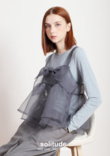 Grey Bowknot Vest with Long Sleeves Tee Set
