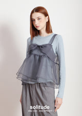 Grey Bowknot Vest with Long Sleeves Tee Set