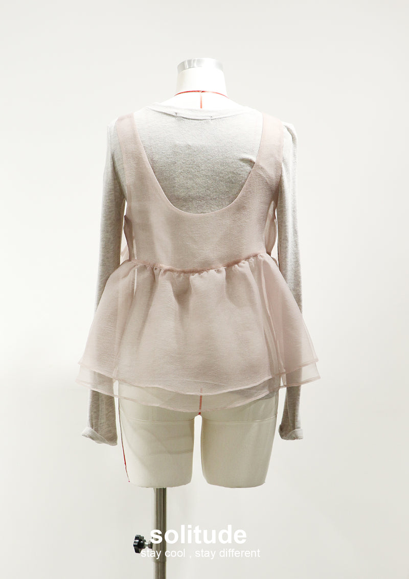 Light Pink Bowknot Vest with Long Sleeves Tee Set