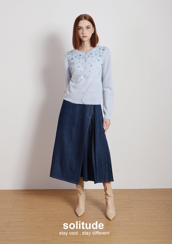 Navy Washed Denim Long Skirt