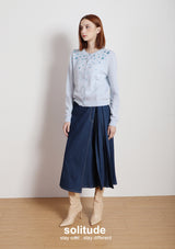 Navy Washed Denim Long Skirt