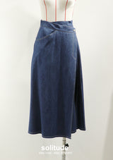 Navy Washed Denim Long Skirt