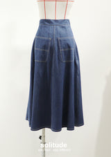 Navy Washed Denim Long Skirt