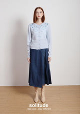 Navy Washed Denim Long Skirt